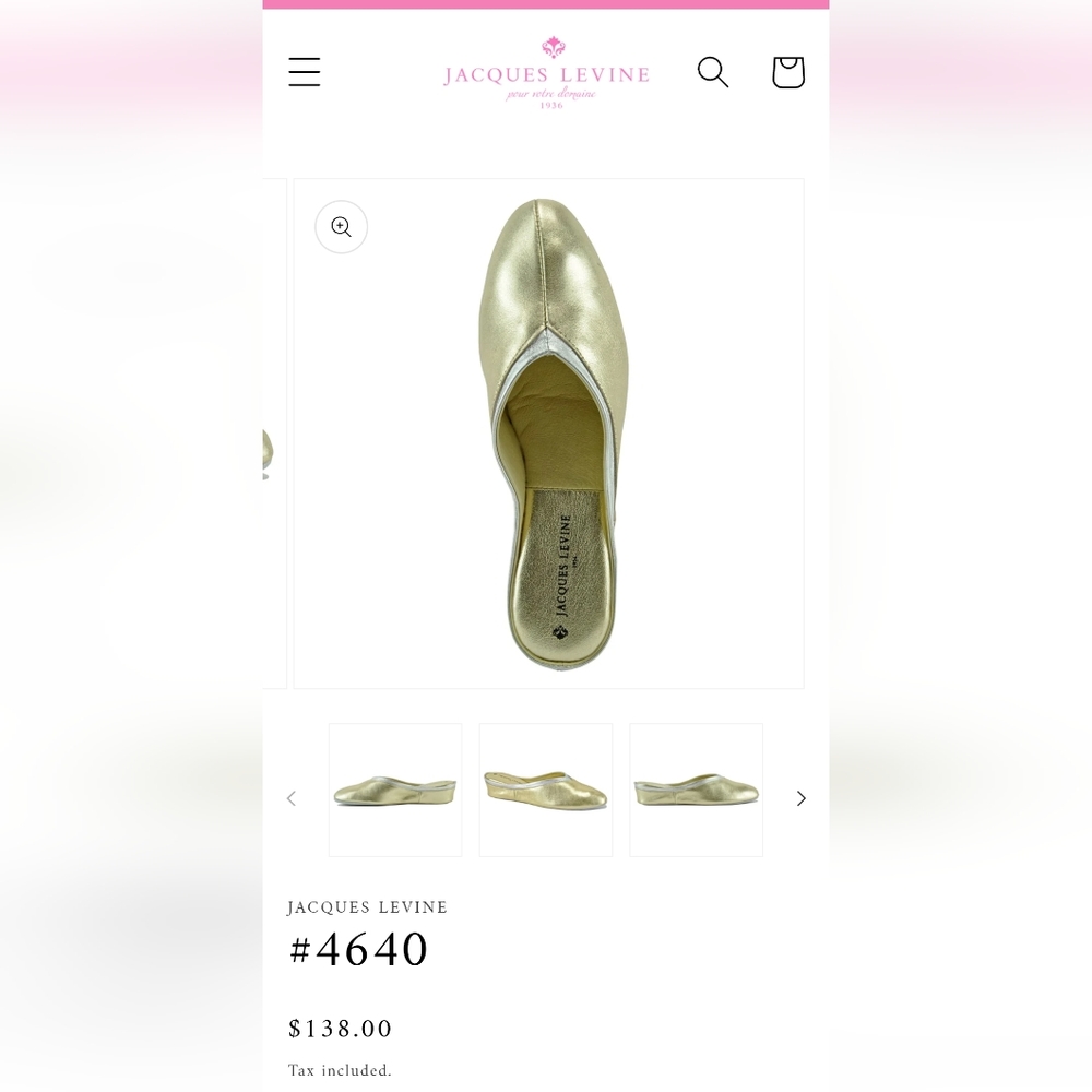 NWOB Jacques Levine dual tone gold silver trim metallic slippers slip ons size 9 - Picture 9 of 9